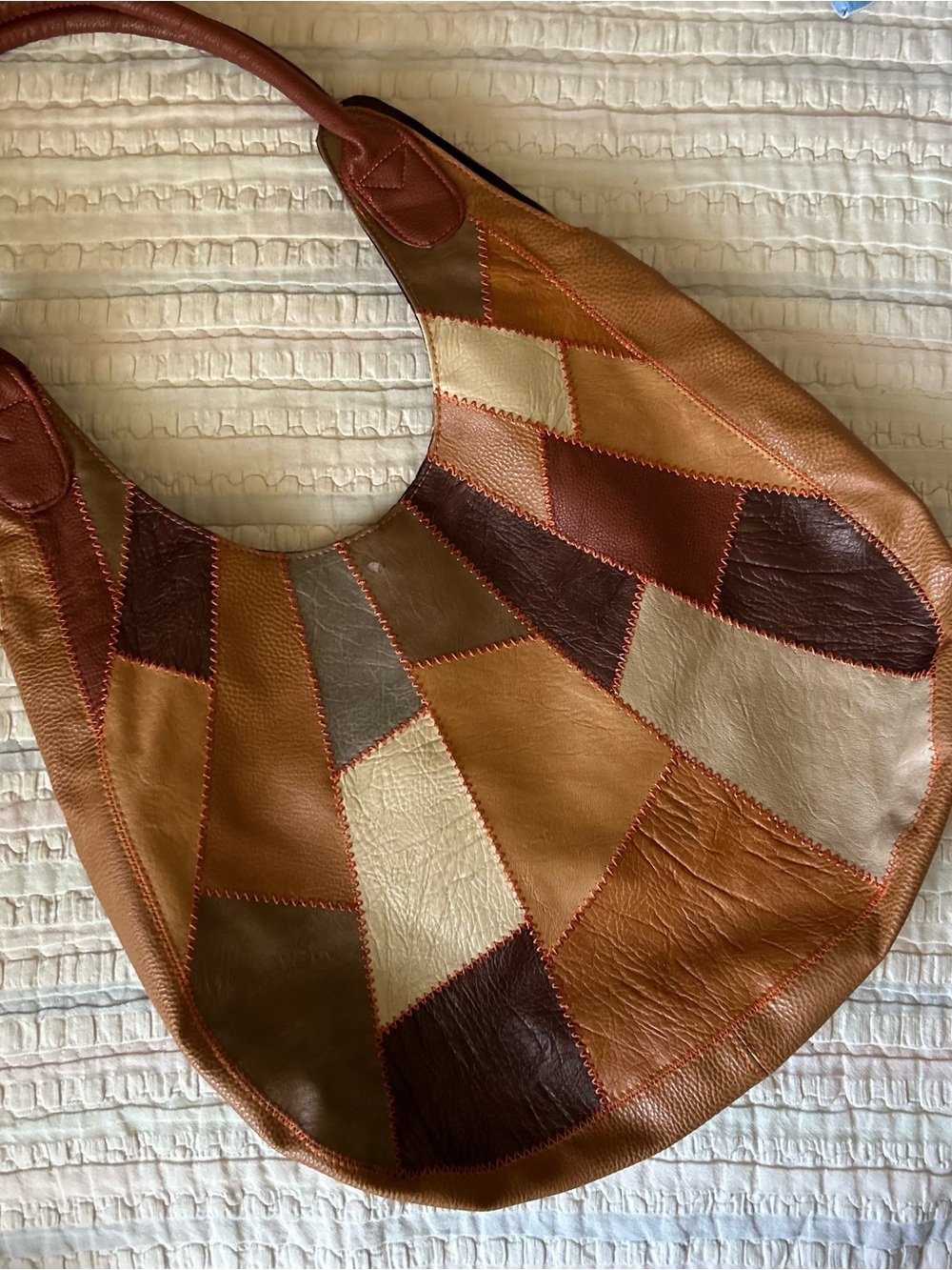 Patchwork Leather Shoulder Bag in Brown Multi